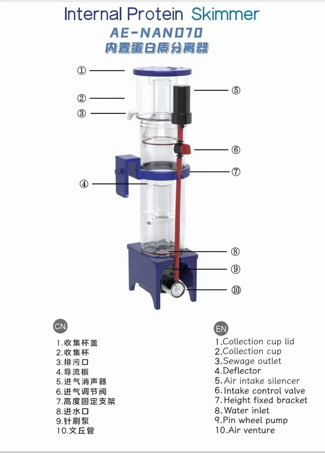 110-240V Aqua Excel Nano 40D 5 – Marine Aquarium Protein Skimmer recenzja i cena